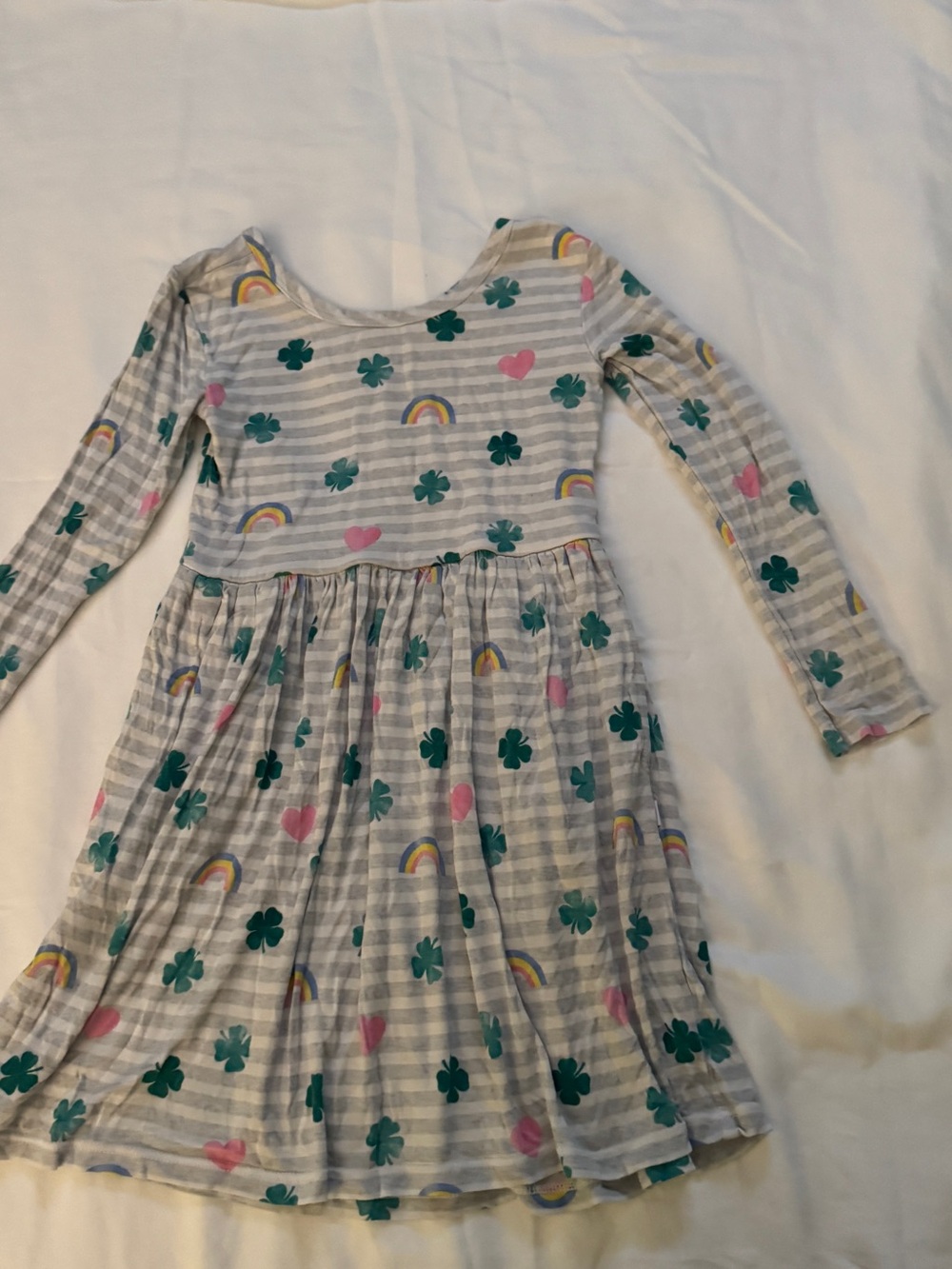 Little Sleepies Gray & Teal Long-Sleeve Stripe Dress with Rainbows